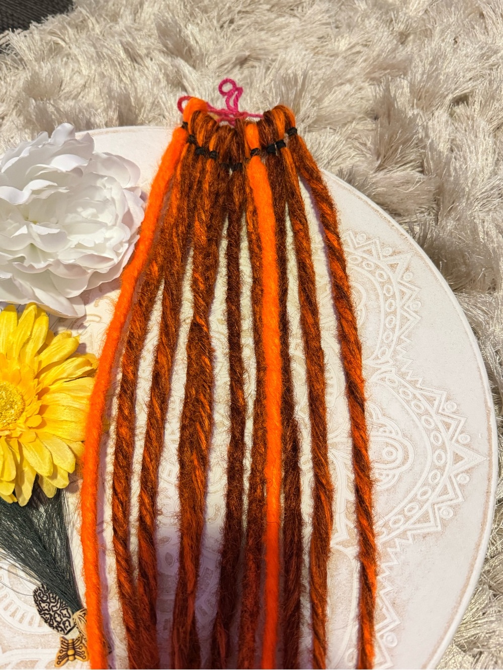 Handmade Orange & Brown Faux Dreadlock Extensions